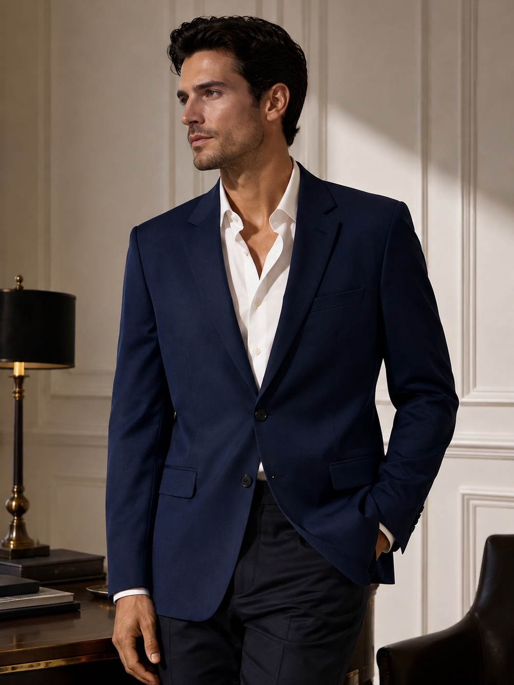 Bar III Men’s Slim Fit Navy Wool Blend Blazer Sport Coat 40L